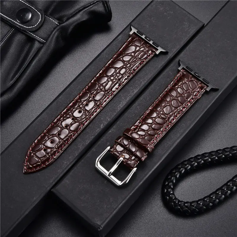 Crocodile Pattern Design Leather Watchbands for Apple Watch Ultra 8 7 6 SE 5 4 3 Watch Strap 49 45 44 42 41 40 38mm for iwatch