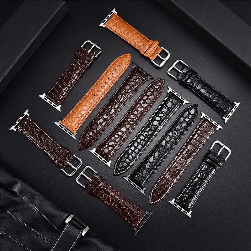 Crocodile Pattern Design Leather Watchbands for Apple Watch Ultra 8 7 6 SE 5 4 3 Watch Strap 49 45 44 42 41 40 38mm for iwatch