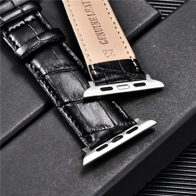 Embossed Leather Men Watch Straps for Apple Watch 8 7 6 SE 5 4 Butterfly Buckle 45mm 44mm 42mm 41mm 40mm 38mm Business Watchband