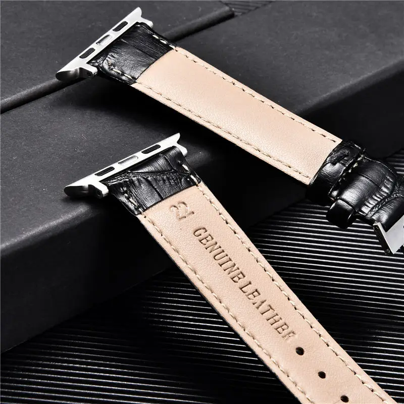 Embossed Leather Men Watch Straps for Apple Watch 8 7 6 SE 5 4 Butterfly Buckle 45mm 44mm 42mm 41mm 40mm 38mm Business Watchband