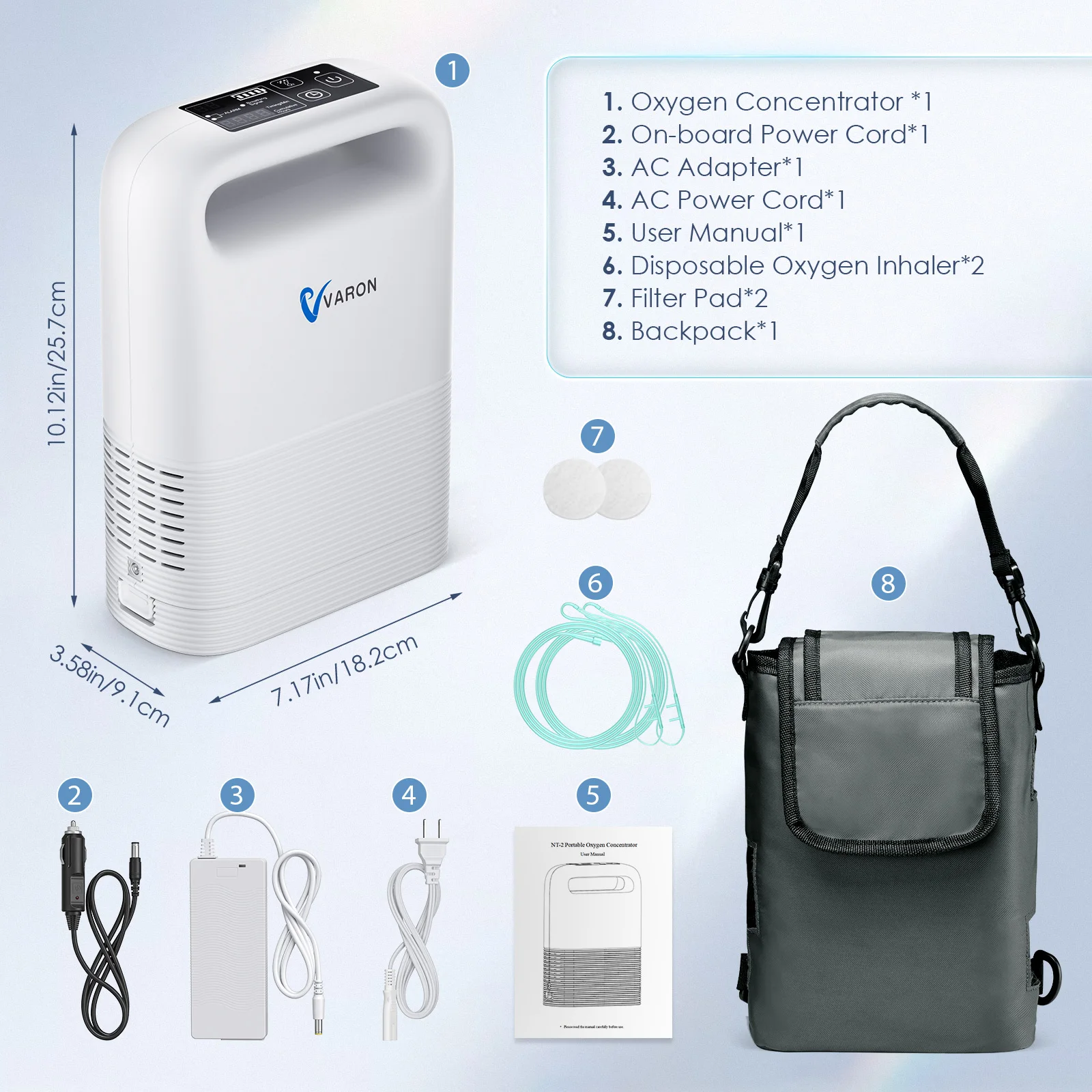 VARON NT-02 Lightweight Portable-Concnetrato-1-⑤/min Can last 3-4 hours, Healthy-Appliances with All Accessories