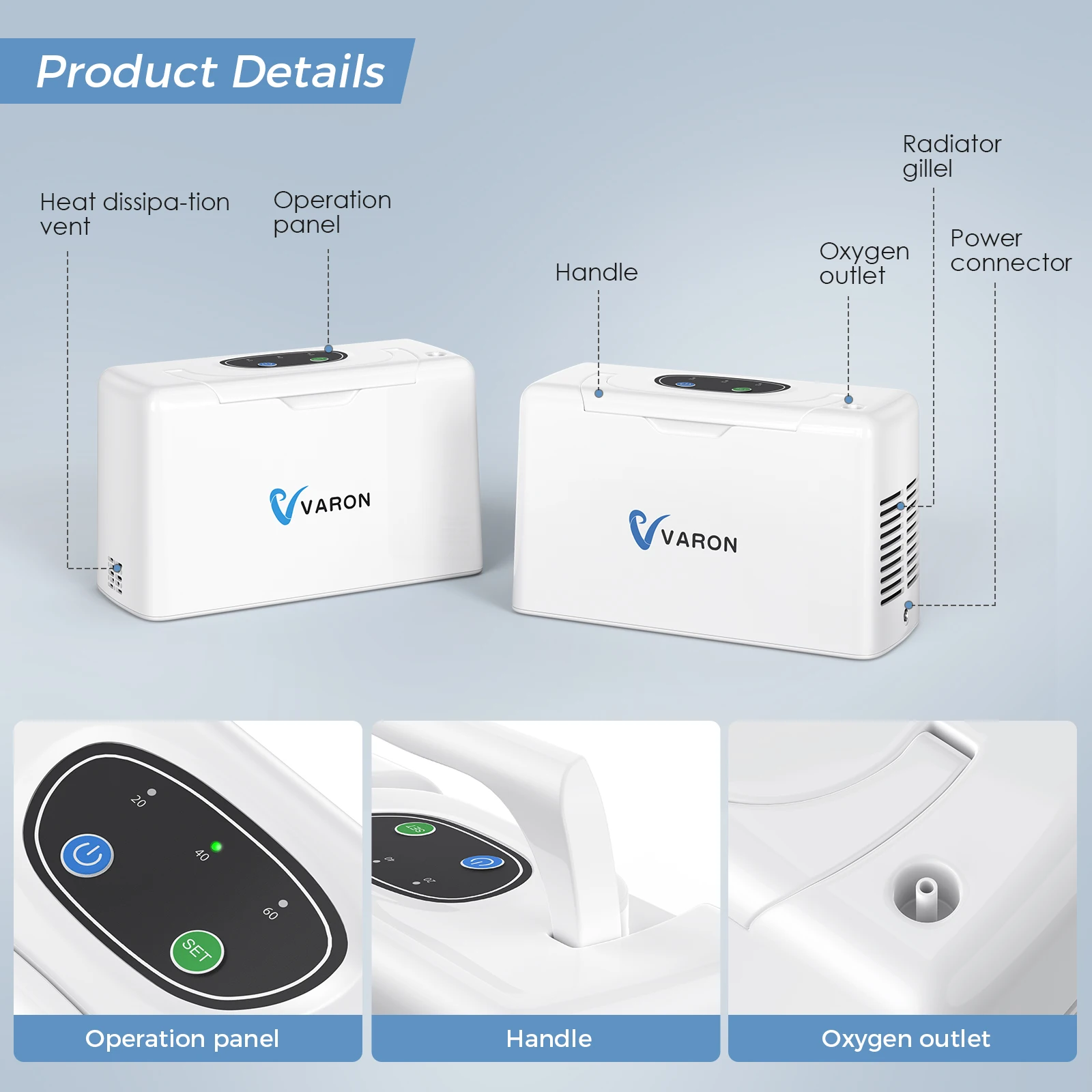 VARON Portable-Continuous 0xygen Con-cnetrator-30±2% Machine ③L for Home/Travel/Sleep 3.3lbs AC＆DC from US Stock