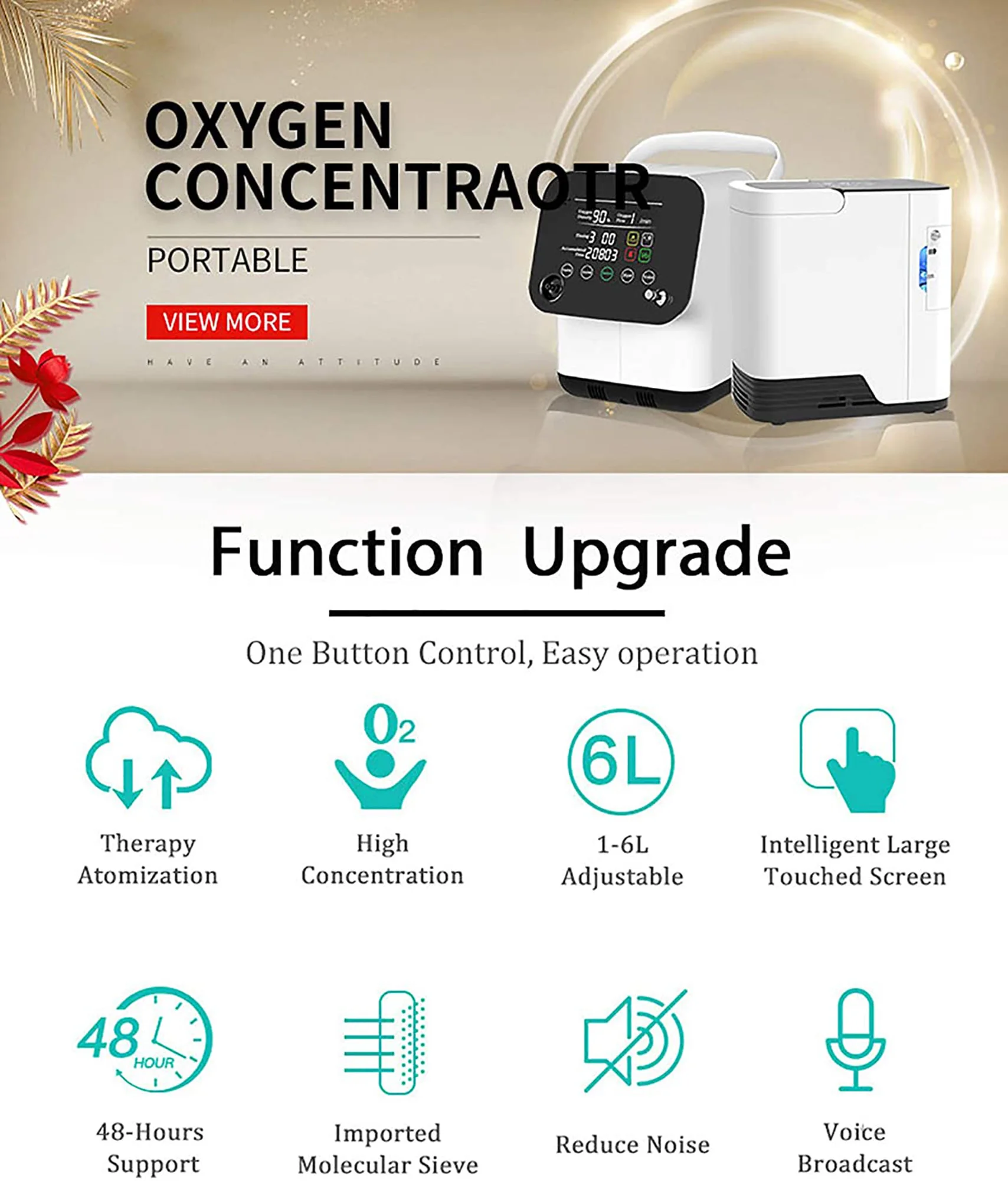 DORKA 7L Oxygen Generator Concentrator Nebulizer 24hours Continuous Oxygen Flow Household O2 Bar Respiratory Therapist