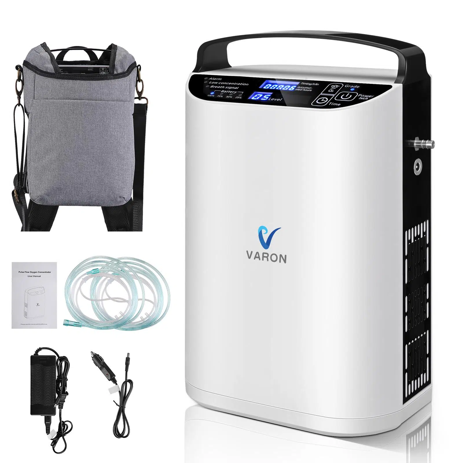 VARON Portable 5L Oxygen Machine Pulse Flow Oxygen Concentrator For Medical Home Use And Travel Outdoor Care With Battery Use