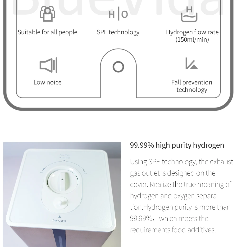 BlueVida 150ml Large Flow Hydrogen Inhalation Machine 99.9% Pure H2 Inhale Generator Low Noise Both Breath& Drink-Hydrogen Stick