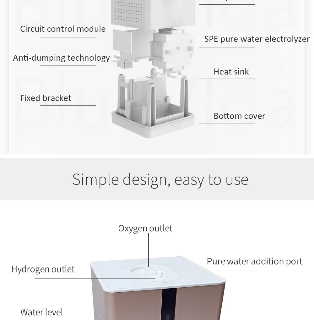 BlueVida 150ml Large Flow Hydrogen Inhalation Machine 99.9% Pure H2 Inhale Generator Low Noise Both Breath& Drink-Hydrogen Stick