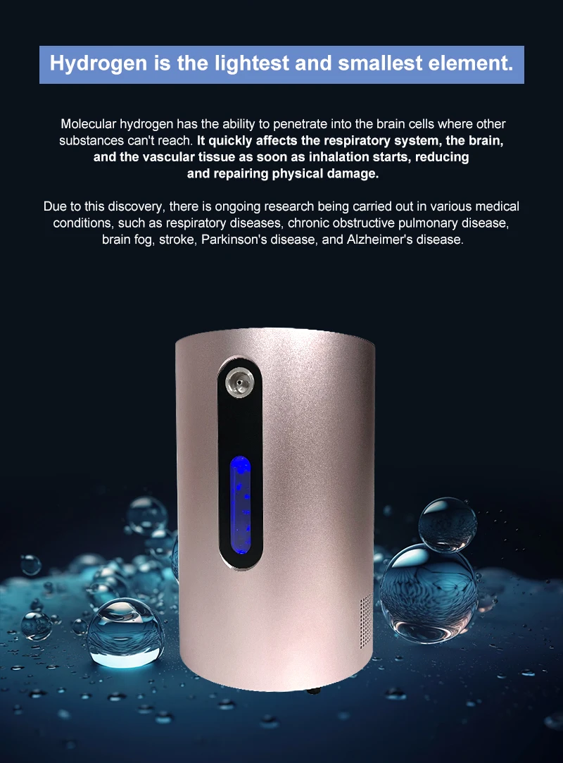 Hydrogen Inhalation Machine Hydrogen Water Bottle Generator 200ml/min Hydrogen Generator For Home SPE/PEM