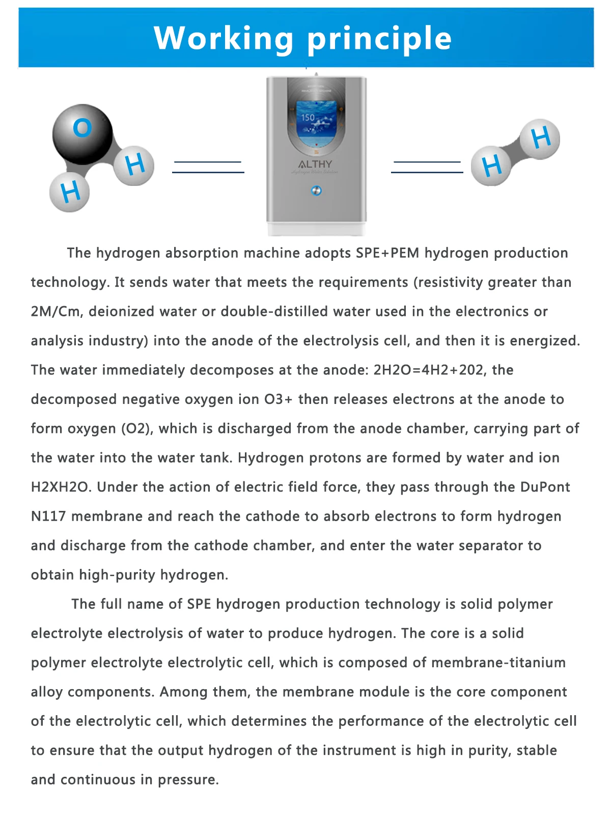 ALTHY Hydrogen Inhalation Machine & Hydrogen Water Generator 99.99% High Purity Low Noise H2 Inhalation SPE/PEM 150ml/min