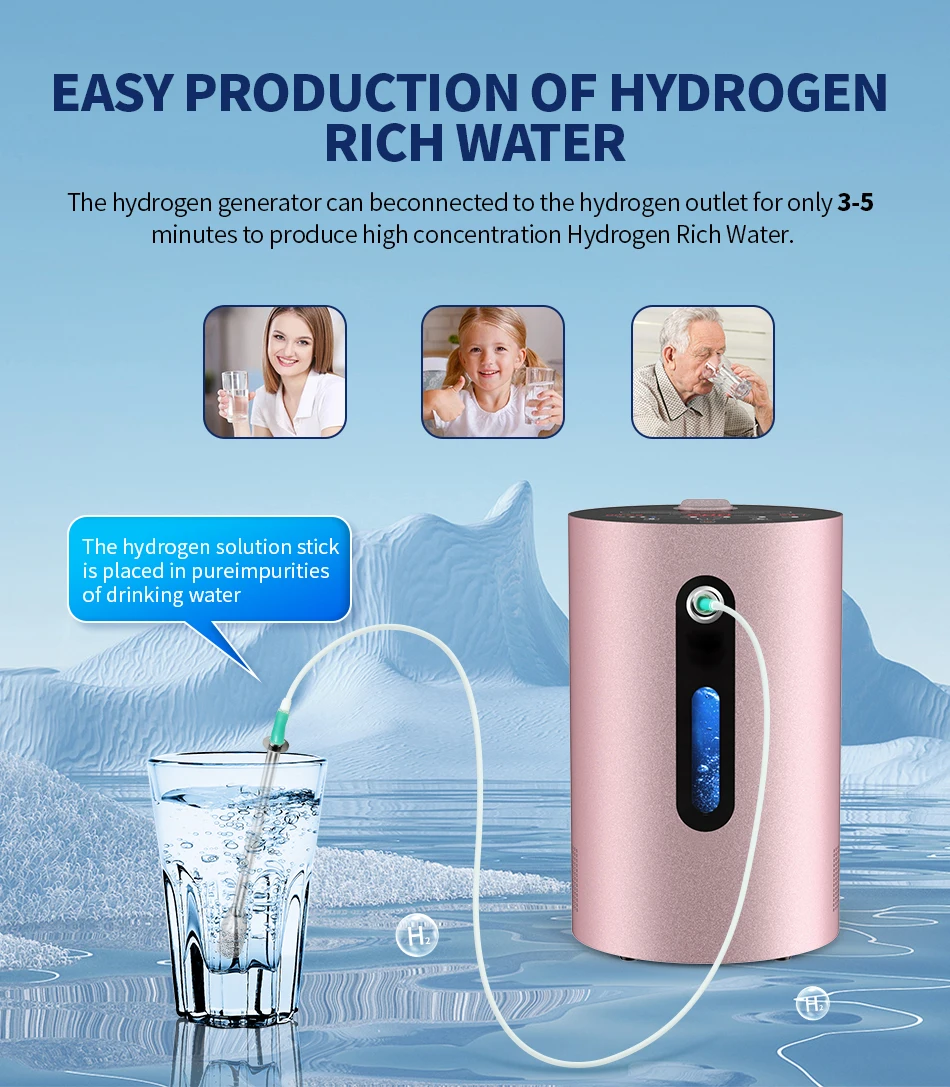 Hydrogen Inhalation Machine Portable Molecular Hydrogen Water Generator for Wellness 99.99% Purity Low Noise SPE/PEM 200ml/min