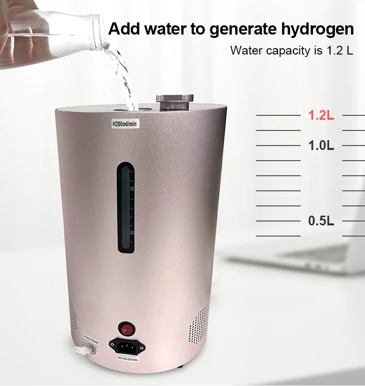 Hydrogen Water Generator Portable Molecular Hydrogen Inhalation Machine For Wellness 99.99% Purity Low Noise SPE/PEM 200ml/min