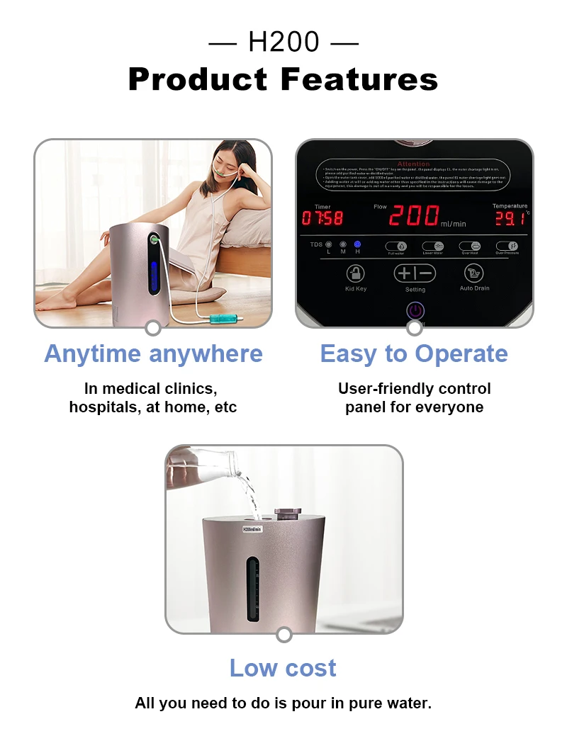 Hydrogen Inhalation Machine Portable Molecular Hydrogen Water Generator for Wellness 99.99% Purity Low Noise SPE/PEM 200ml/min