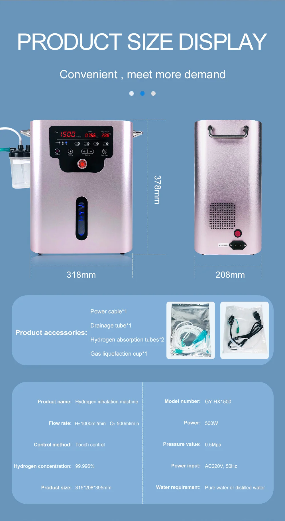 Suyzeko Hydrogen Oxygen Inhalation Machine 1500ML/Min Molecular Hrdrogen Gas Therapy Device Water Generator H2 Inhaler