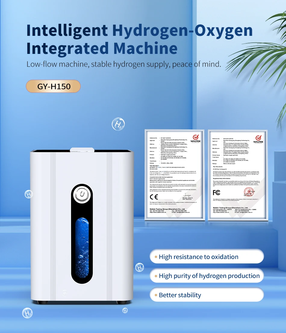 Hydrogen Water Generator Portable Molecular Hydrogen Inhalation Machine for Wellness 99.99% Purity Low Noise SPE/PEM 150ml/min