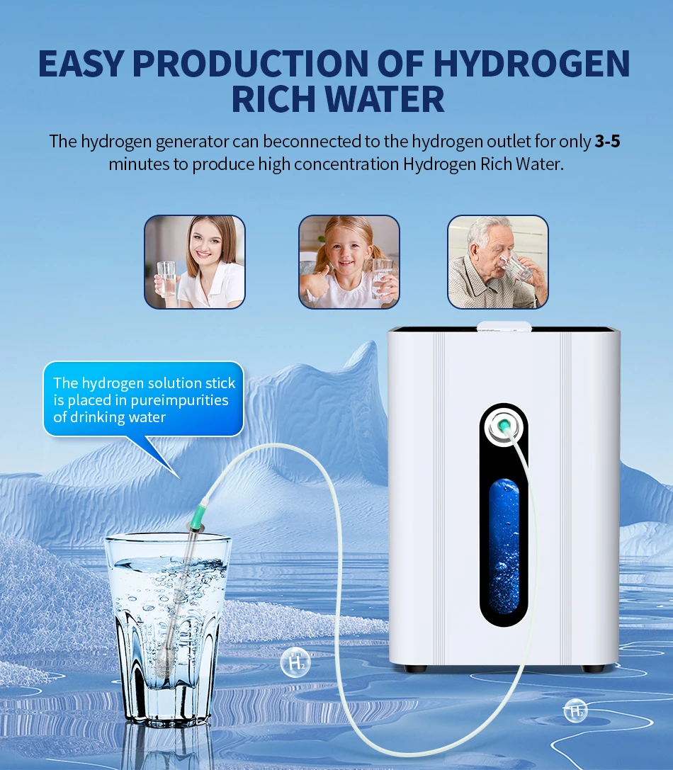 Hydrogen Inhalation Machine Portable Molecular Hydrogen Water Generator for Wellness 99.99% Purity Low Noise SPE/PEM 150ml/min