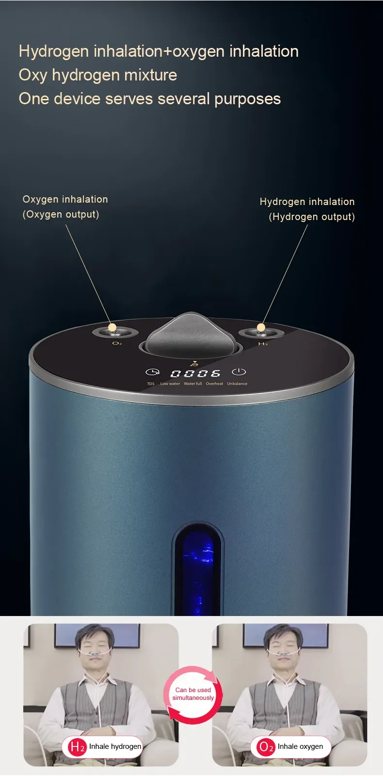 H2 Gas Generator Hydrogen Breathing Machine Portable Hydrogen Inhaler 100ml Hydrogen Oxygen Inhalation Machine