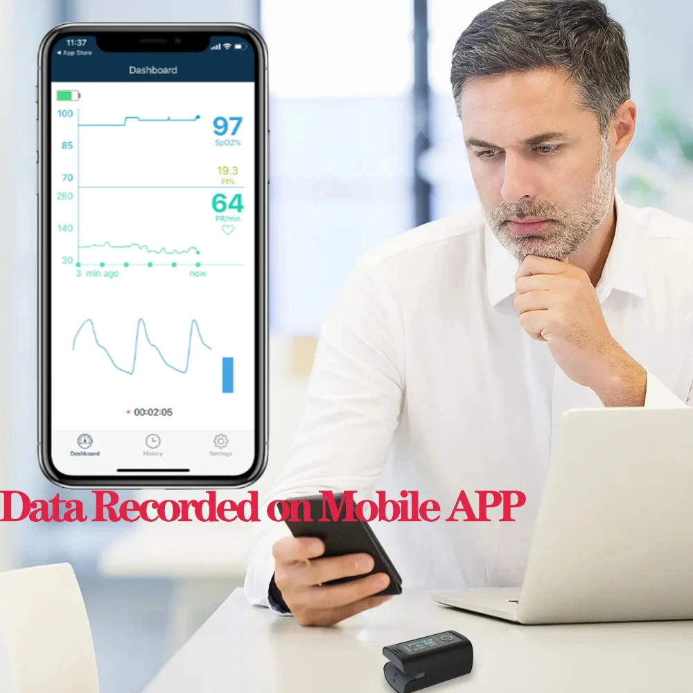 Bluetooth Fingertip Pulse Oximeter HRV SpO2 Blood Oxygen Meter Heart Rate Saturation Monitor Smart Medical Finger Oximetro