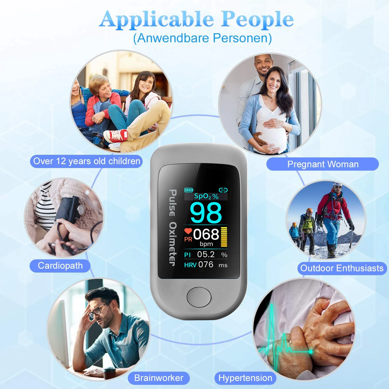 Bluetooth Fingertip Pulse Oximeter HRV SpO2 Blood Oxygen Meter Heart Rate Saturation Monitor Smart Medical Finger Oximetro