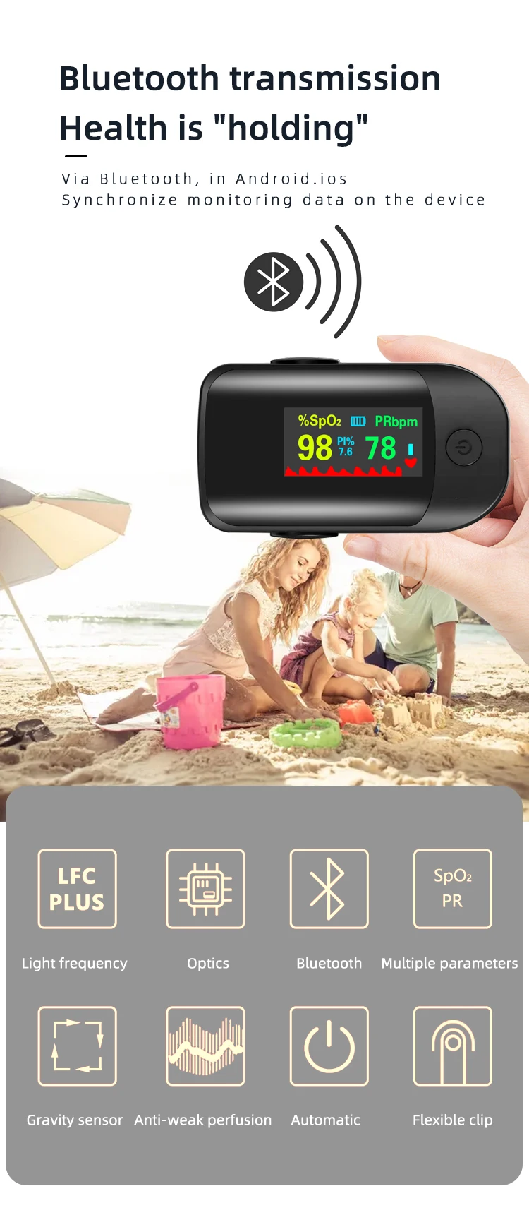 Bluetooth Fingertip Pulse Oximeter HRV SpO2 Blood Oxygen Meter Heart Rate Saturation Monitor Smart Medical Finger Oximetro