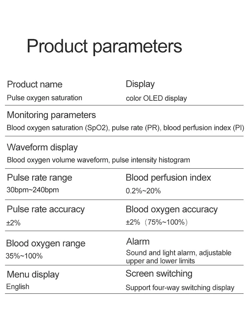 Bluetooth Finger Pulse Oximeter Sleep Monitoring Alarm Blood Oxygen Heart Rate Saturation Meter Internal Storage Log Data