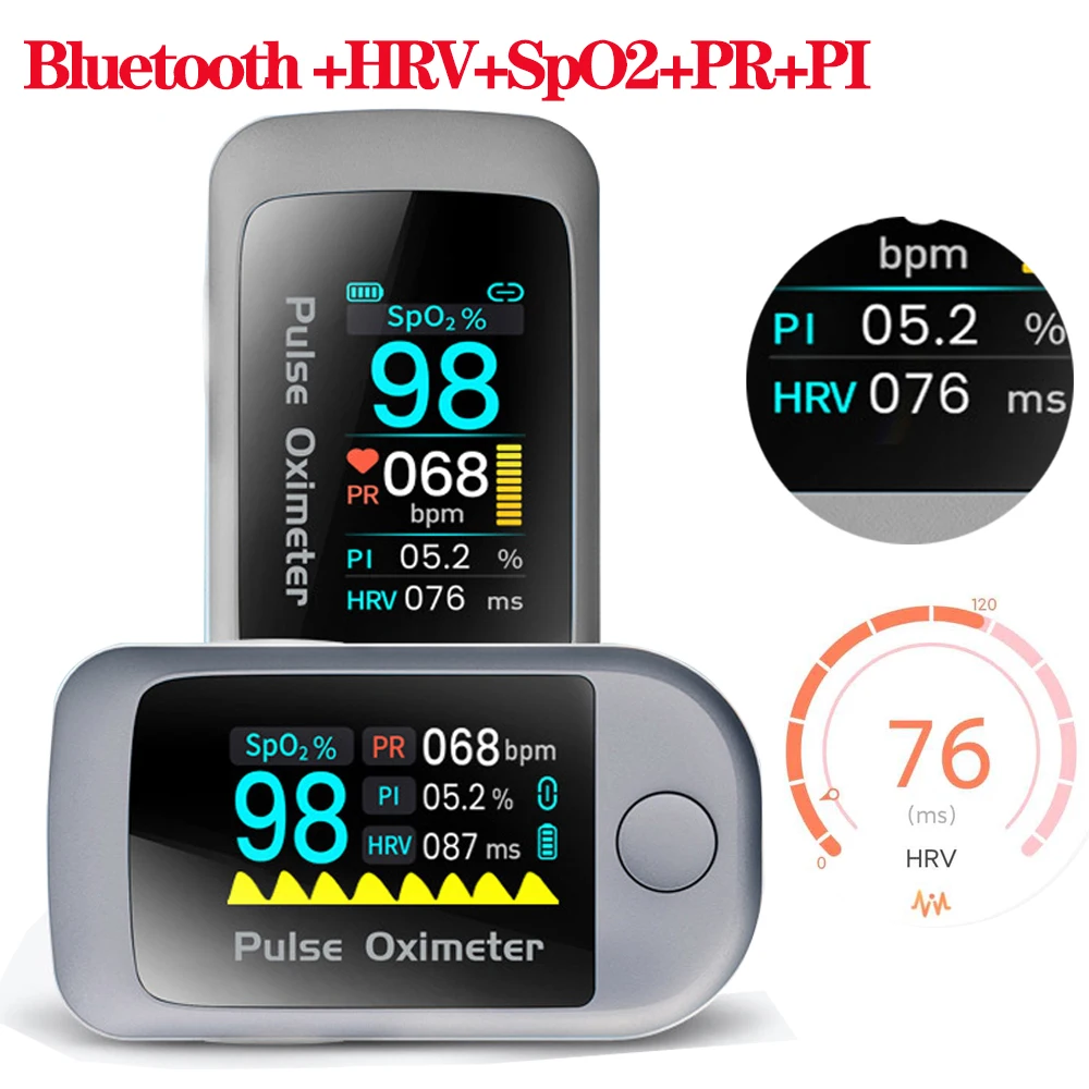 Bluetooth 4.0 fingertip pulse oximeter HRV SpO2 oximeter heart rate saturation monitor intelligent medical finger oximeter