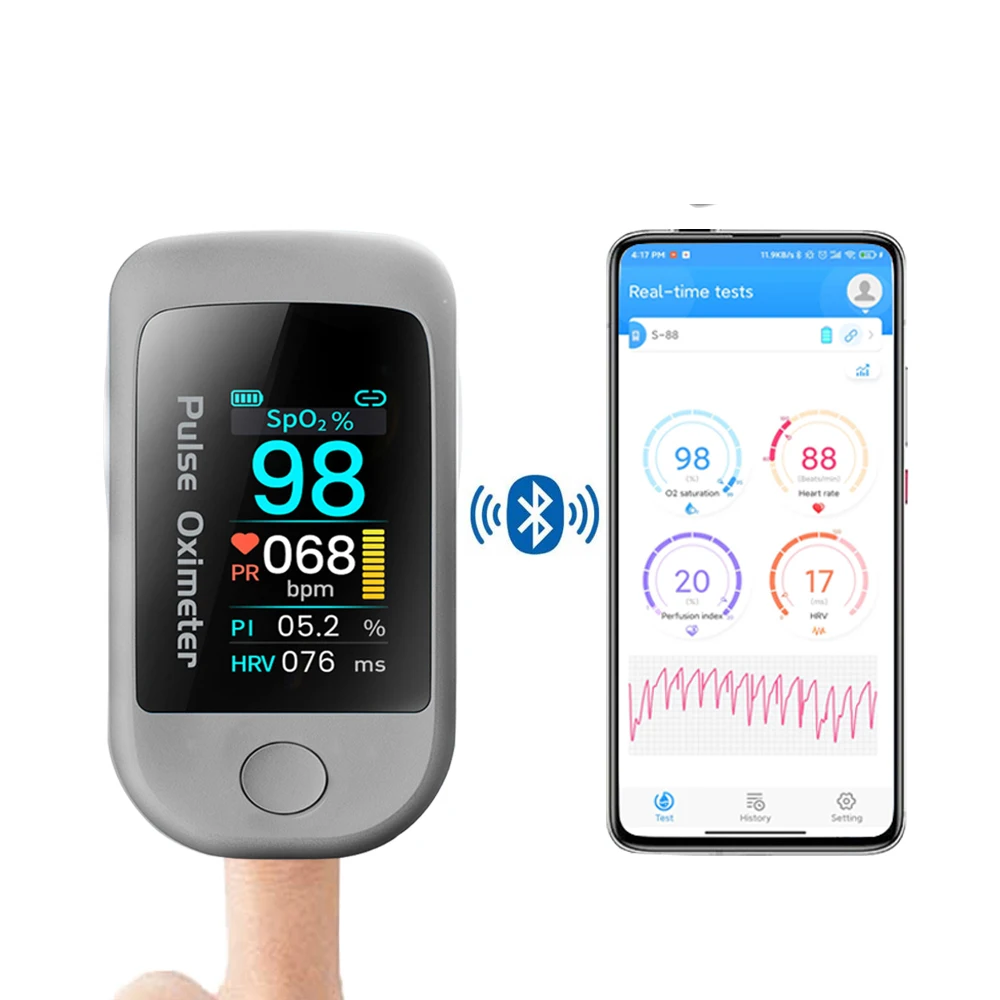 Bluetooth 4.0 fingertip pulse oximeter HRV SpO2 oximeter heart rate saturation monitor intelligent medical finger oximeter