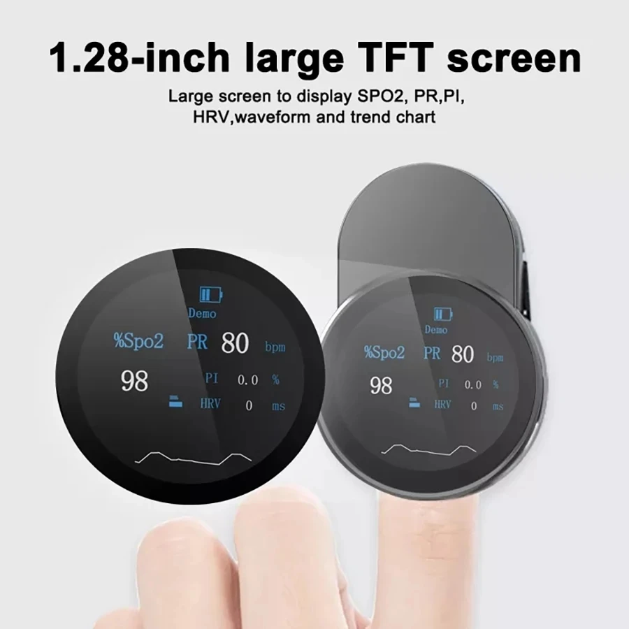 Fingertip Oximeters 1.28 Inch Color TFT Bluetooth SPO2 Finger Clip Oximeter Rechargeable USB Bluetooth Pulse Oximeter