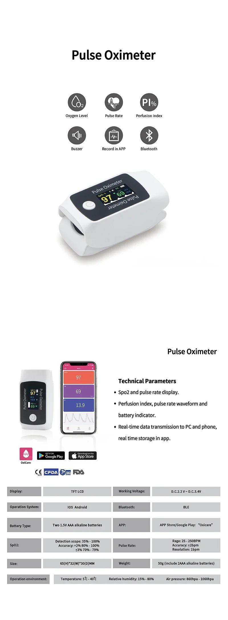 Berry Most Accurate Finger Pulse Oximeter Oximetro BM1000B Bluetooth OLED De Dedo Blood Oxygen Saturation SPO2 PR Best Processor